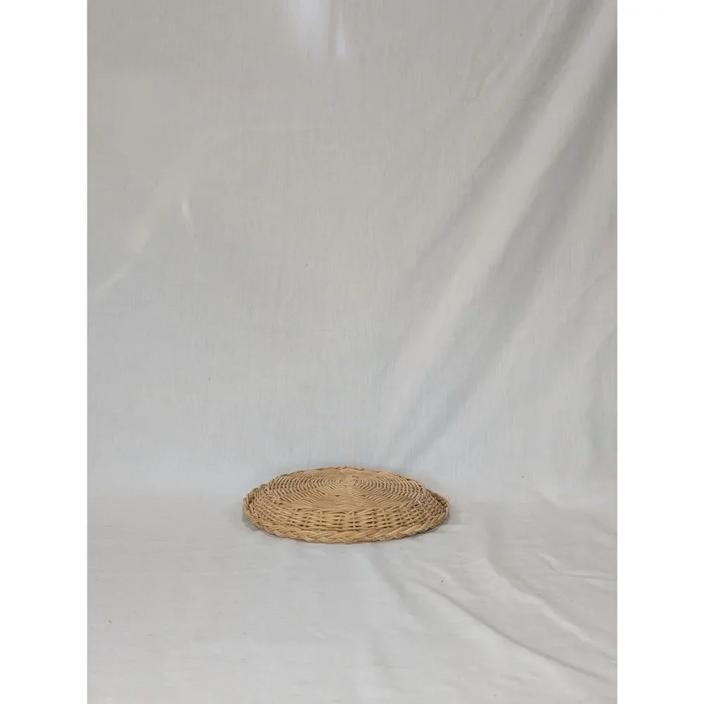 Vintage Round Woven Wicker Tray Shallow Basket Wall Decor Platter Accent